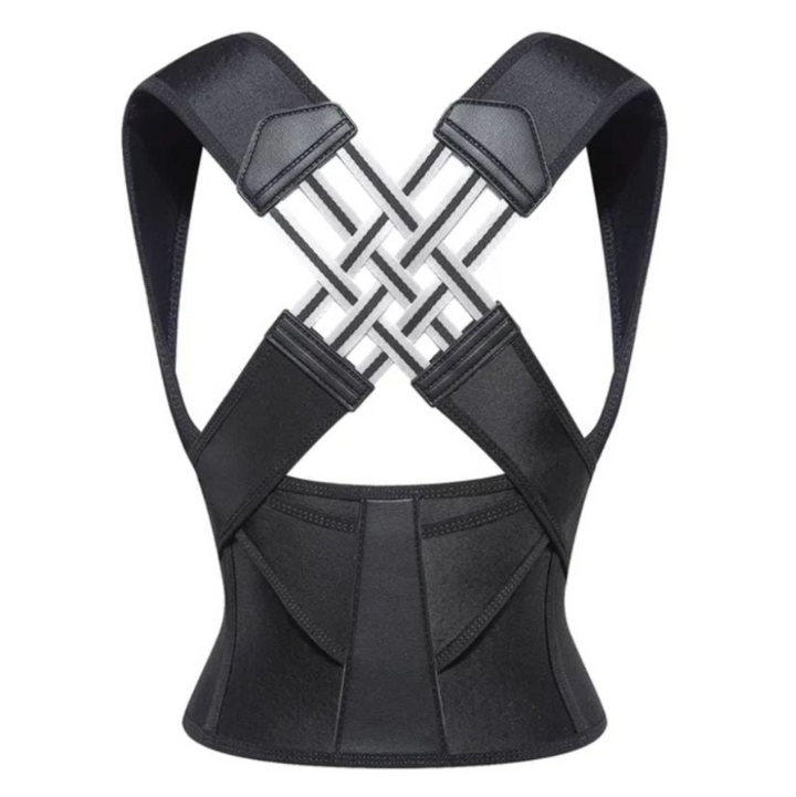 Unisex posture corrector with adjustable straps for back & shoulder support. Improves posture, reduces pain.