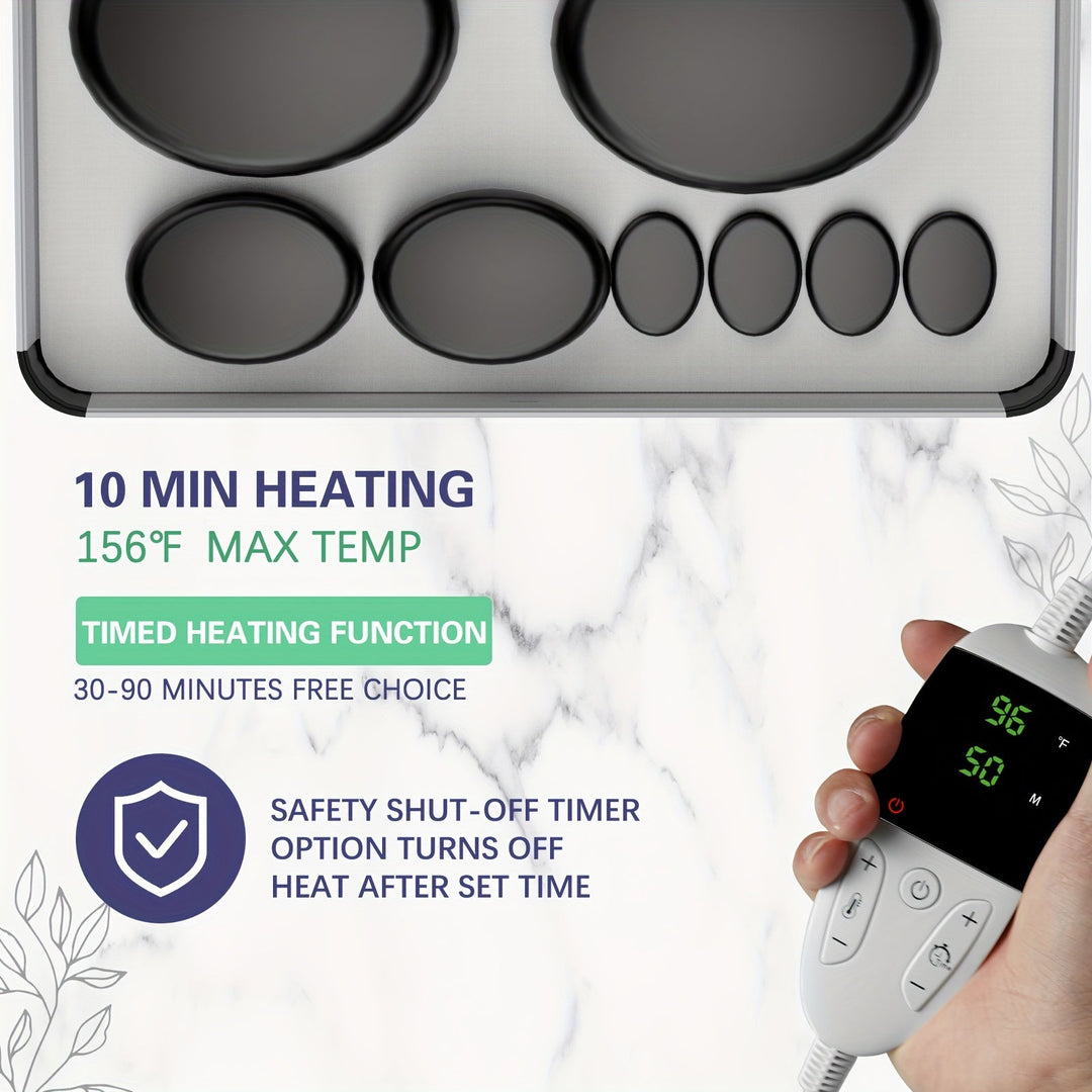 Professional hot stone massage set featuring durable heater and therapeutic volcanic stones for deep relief.