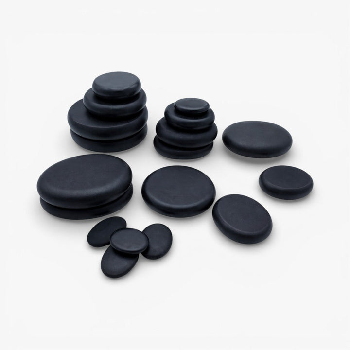 Deluxe hot stone massage kit featuring natural volcanic rocks and a warming heater for deep muscle therapy.