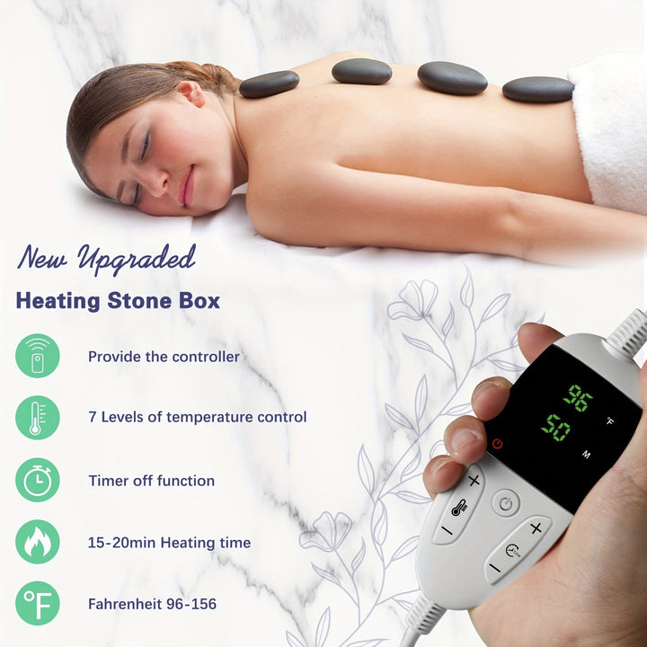 Premium hot stone massage set with adjustable heater for therapeutic relaxation & professional spa experience.