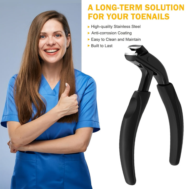 Comfortable ergonomic toenail clipper. Stainless steel, professional foot care for thick, ingrown nails.