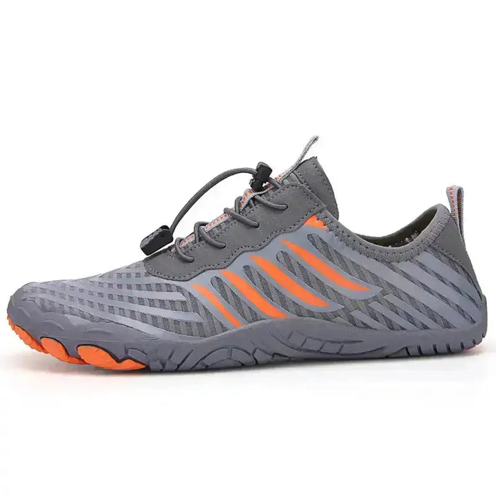 Quick-lace barefoot shoes for enhanced natural walking. Flexible sole and wide toe box for comfort.
