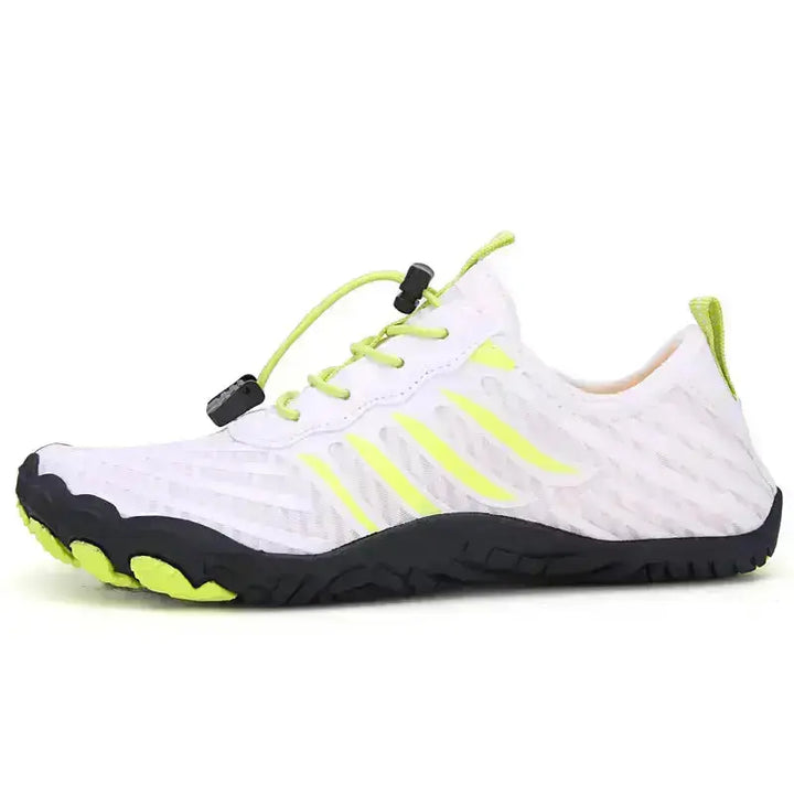 Minimalist walking shoes with quick-lace system. Comfortable, lightweight design for everyday wear.