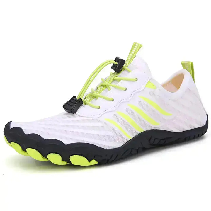 Flexible unisex barefoot shoes featuring toggle laces. Ideal for casual walking and daily activities.