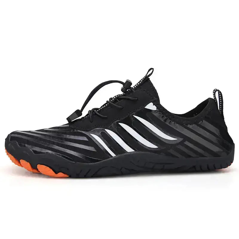 Front view of unisex quick-lace barefoot shoes, highlighting minimalist design and wide toe box.