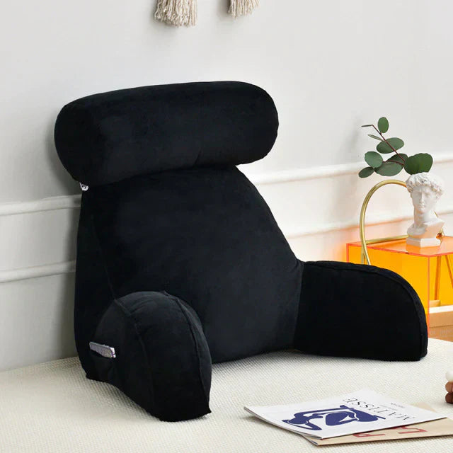 Plush velvet reading bed pillow, memory foam back & arm support. Ideal for comfortable lounging & home decor.