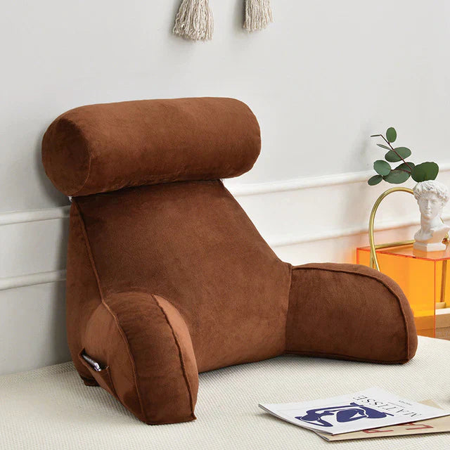 Portable memory foam reading bed pillow with armrests for versatile back support. Great for lounging & dorm essentials.