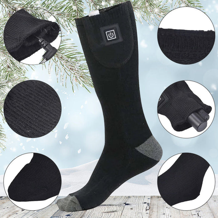 Heated ski socks for extreme cold, rechargeable, comfortable, and perfect for winter sports.