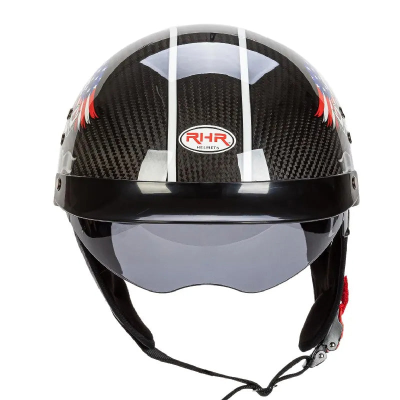 DOT/ECE approved unisex retro half-face carbon fiber motorcycle helmet. Safe, lightweight, and stylish.
