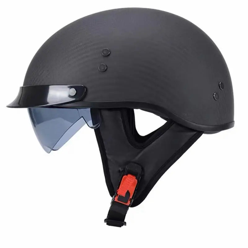 Essential biker gear: Unisex retro half-face carbon fiber helmet. DOT & ECE certified for road safety.