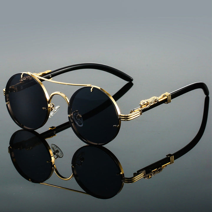 Fashionable shades: unisex retro oval metal sunglasses with a unique, sleek wireframe.