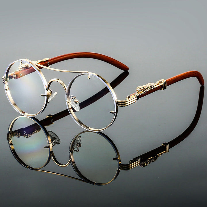 Detail shot of unisex oval metal frame sunglasses, showcasing the quality craftsmanship.