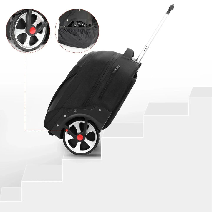 Unisex rolling laptop backpack, 3-in-1 travel & business bag with durable wheels & padded laptop compartment.