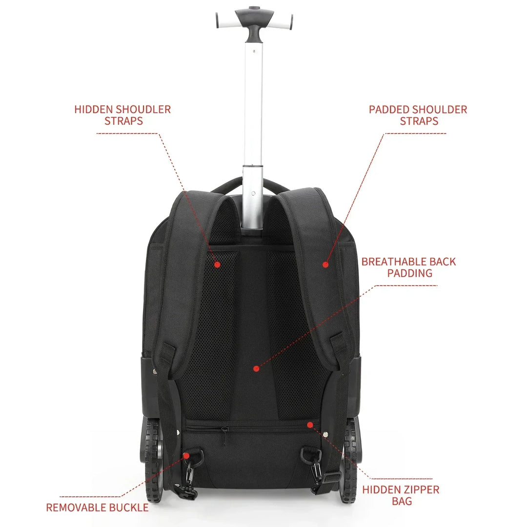 Durable rolling travel backpack & laptop bag, perfect as a unisex carry-on for weekend trips or school.