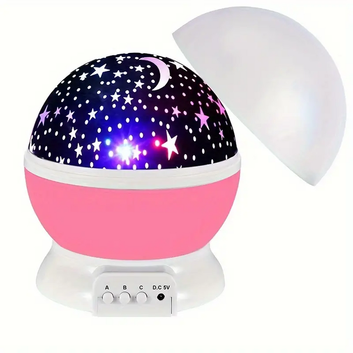 Unisex rotating star projector night light, perfect for creating soothing celestial ambiance in a kid's room.