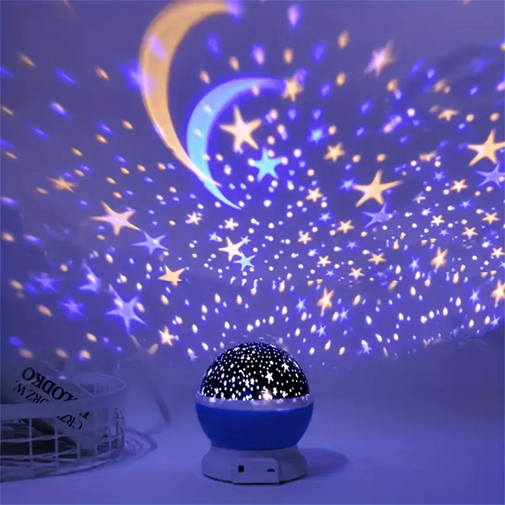 Children's rotating star projector night light, bringing a calming LED starry sky to any bedroom.