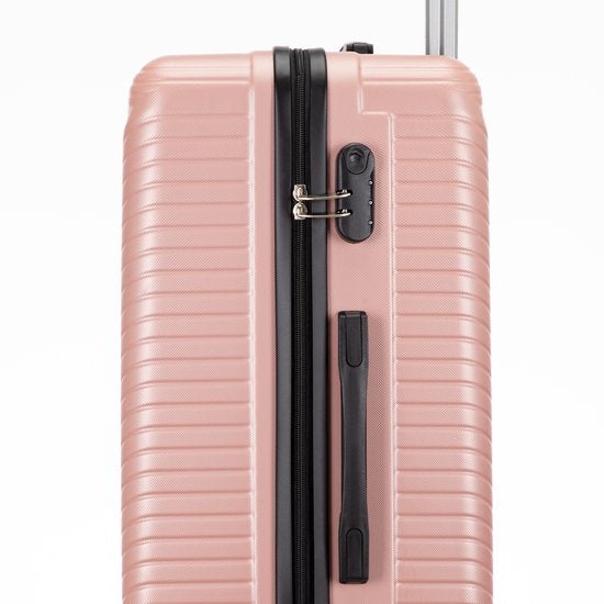 Santorini unisex hard shell luggage set featuring a cabin bag and a checked suitcase. Multi-size travel solution.