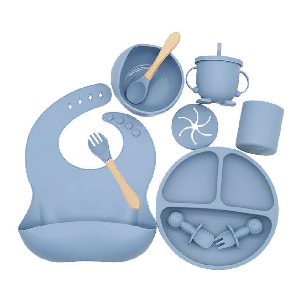 Premium unisex silicone baby feeding set with strong suction bowl, comfortable bib, and toddler spoon for stress-free mealtime.