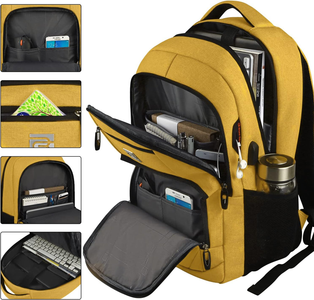 Ergonomic anti-theft laptop backpack, slim profile, USB charging for busy professionals & students.