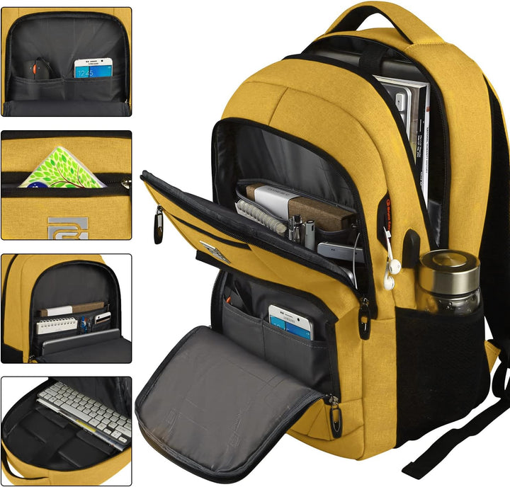 Ergonomic anti-theft laptop backpack, slim profile, USB charging for busy professionals & students.