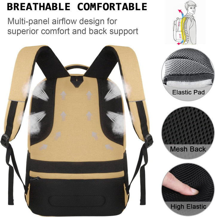 Back view: Anti-theft laptop backpack showing padded straps & discreet back pocket, USB port visible.