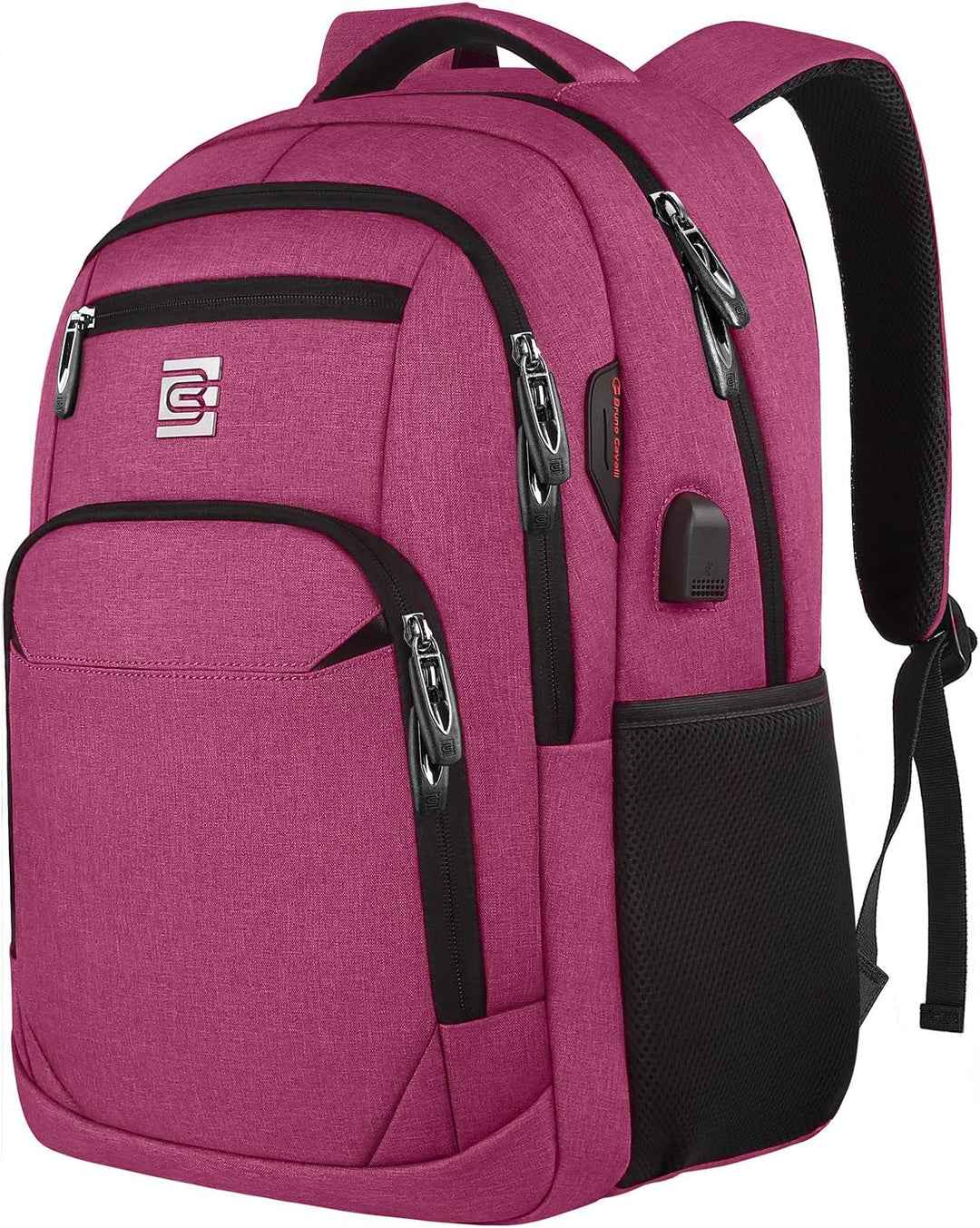Open view: Organized interior of anti-theft laptop backpack with USB port, multi-compartments.