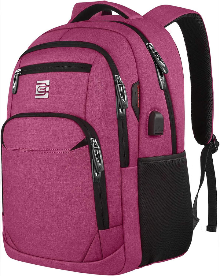 Open view: Organized interior of anti-theft laptop backpack with USB port, multi-compartments.