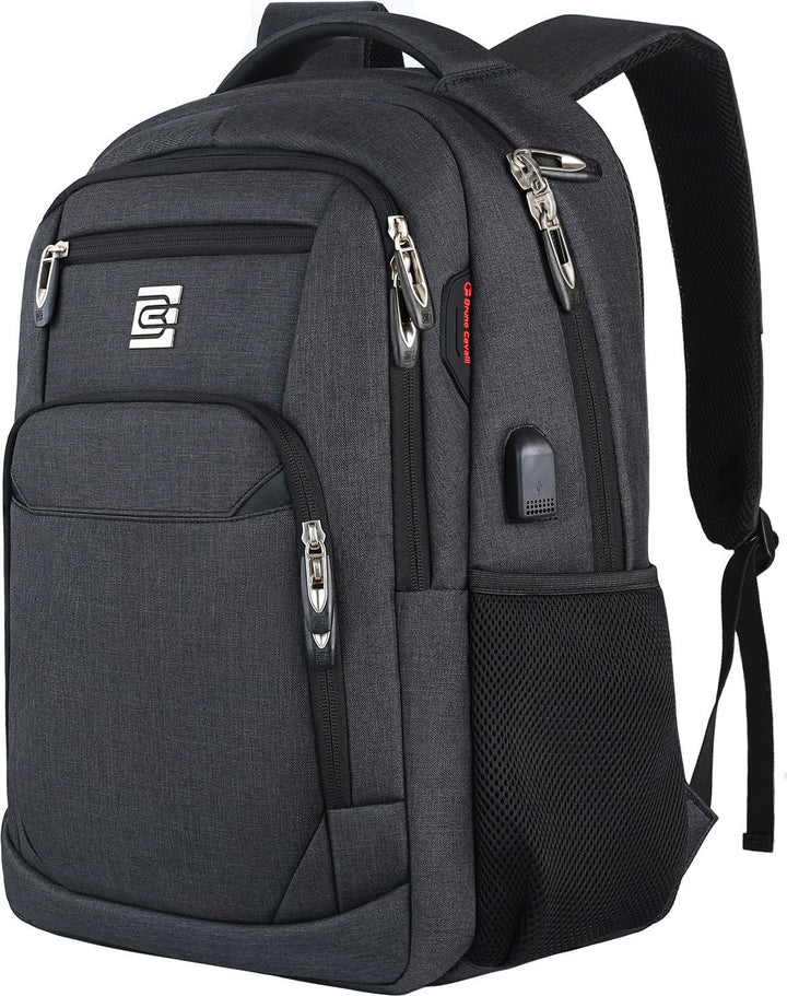 Anti-theft work backpack with USB port, designed for sleek organization & secure laptop transport.