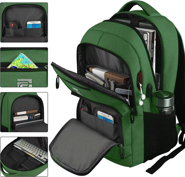 Hidden zipper details on a slim anti-theft laptop backpack, showcasing secure design & USB port.