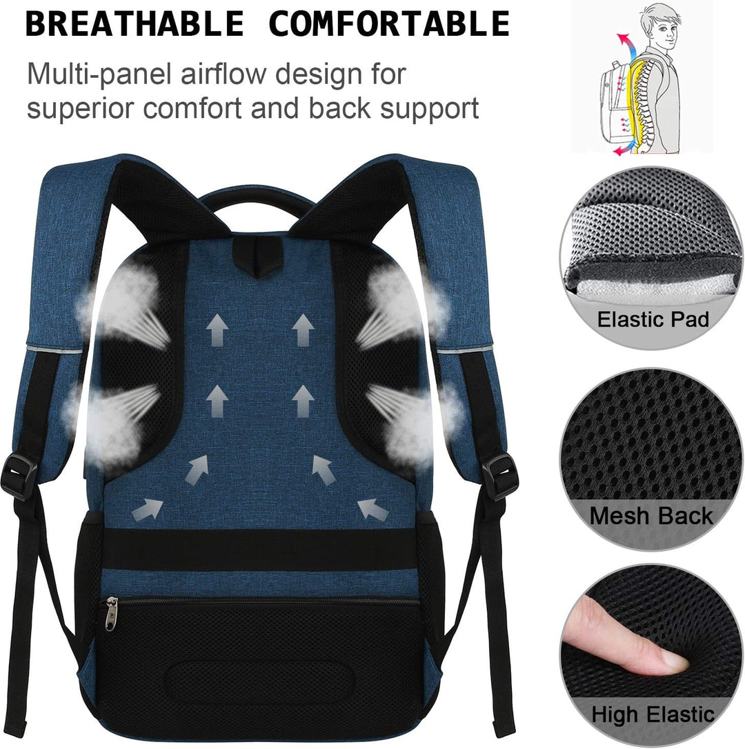 Stylish water-resistant laptop backpack, slim profile, hidden zippers & external USB port for secure carry.