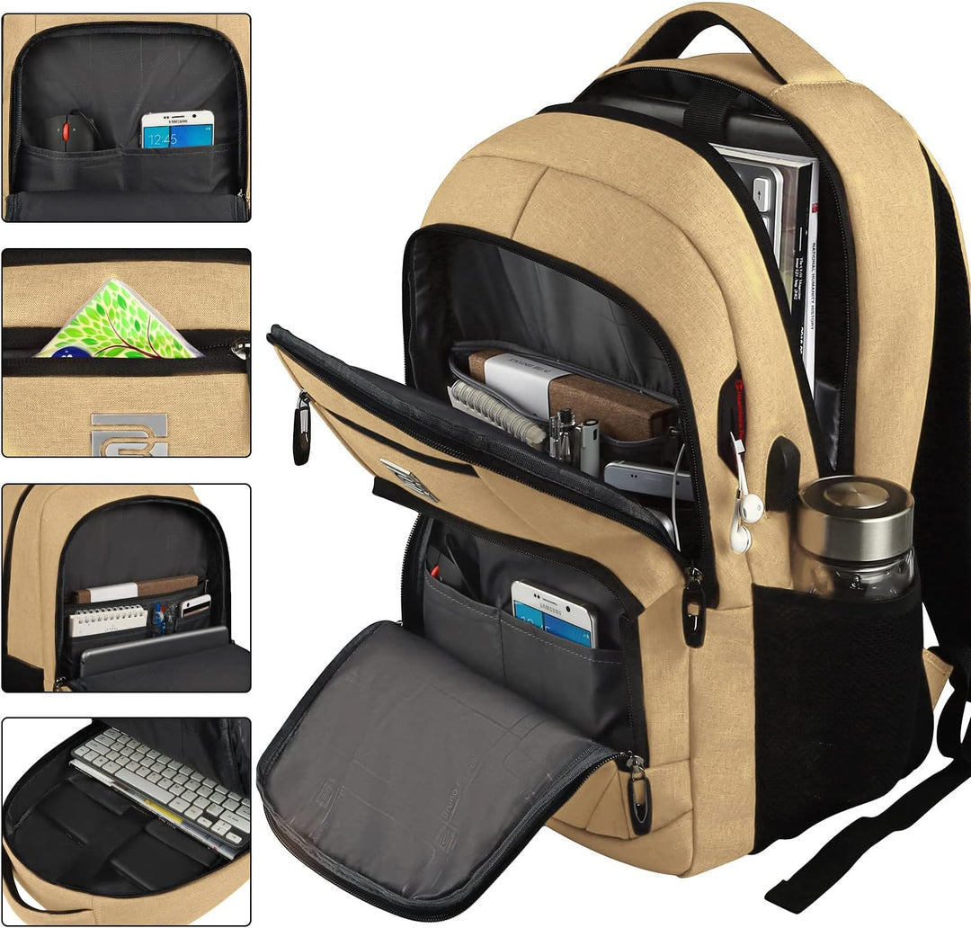 Slim anti-theft design: Unisex backpack with discreet hidden pockets and external USB charging.
