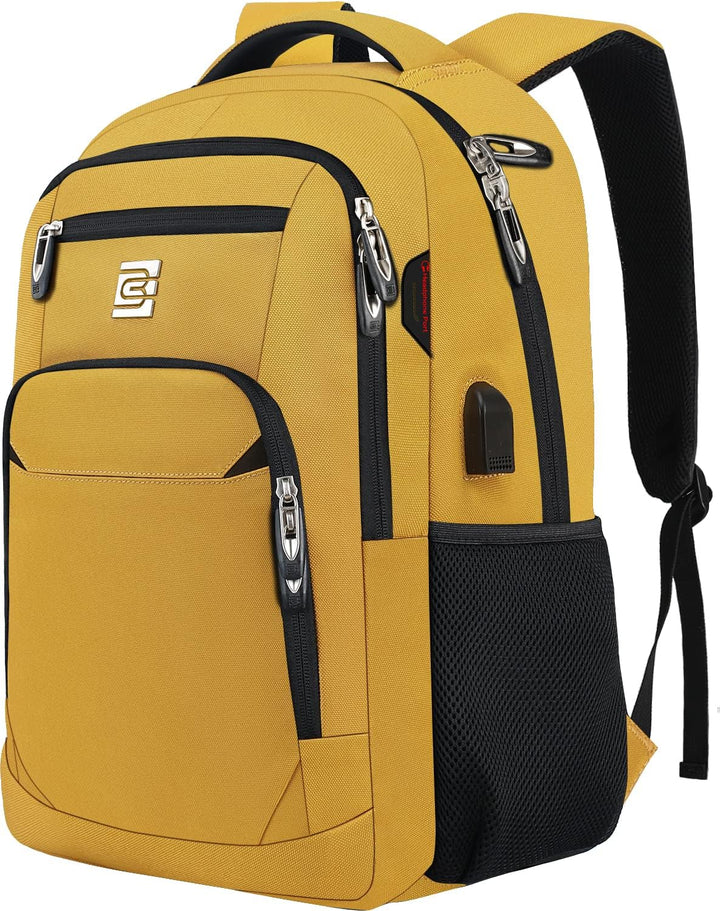 Durable water-resistant anti-theft backpack, includes USB port & dedicated laptop compartment.