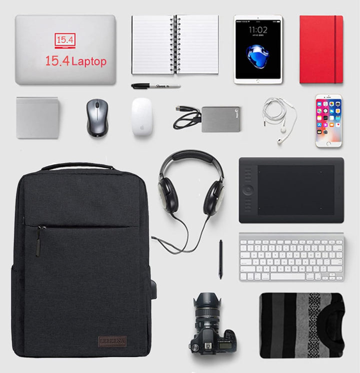 Versatile slim waterproof laptop backpack, unisex, with USB port for travel, work, and school.