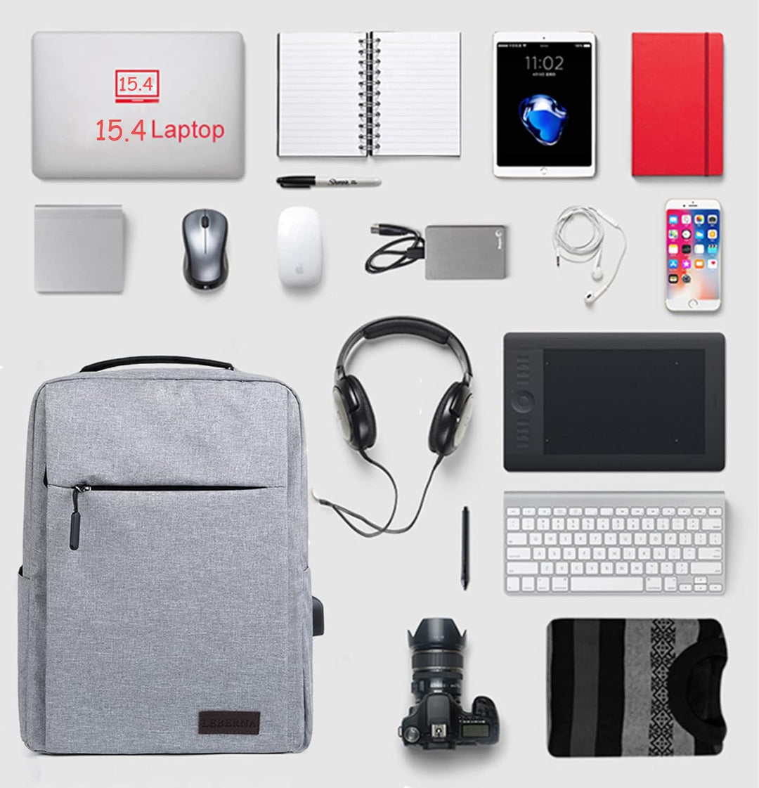 Professional business commuter laptop backpack, slim, unisex, waterproof, with USB charger.