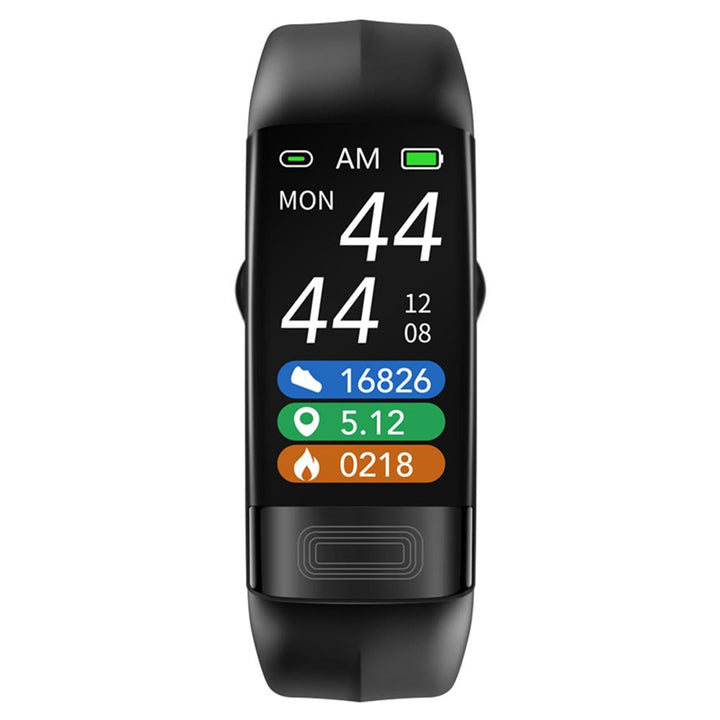 Wearable tech smart bracelet. Monitors heart rate, blood pressure, ECG, and sleep. Unisex health tracker.