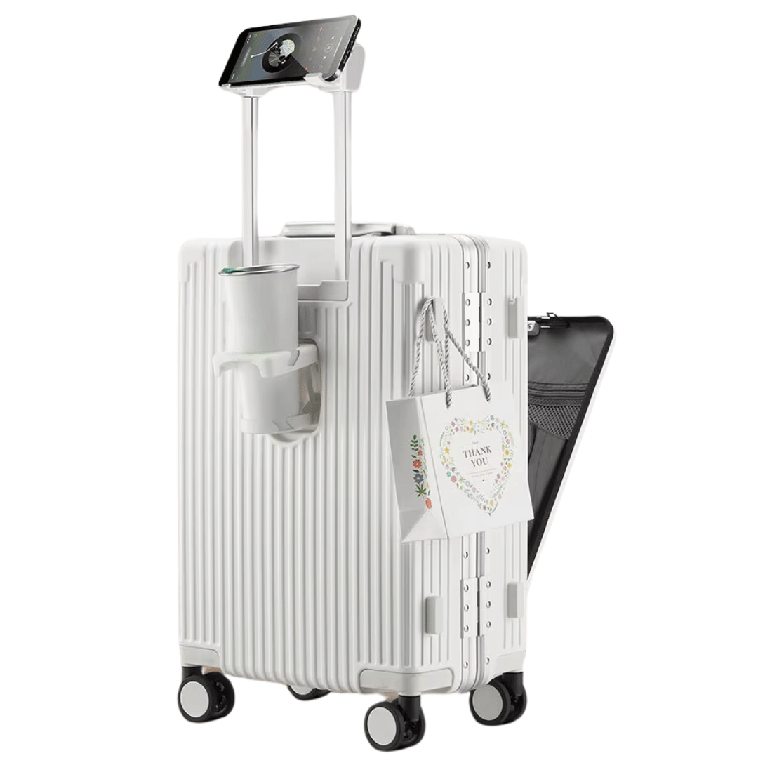 Unisex Smart Carry-On Luggage with USB charging, laptop compartment, & spinner wheels. Perfect for travel.