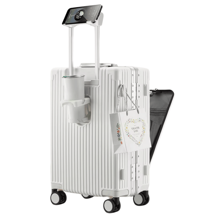 Unisex Smart Carry-On Luggage with USB charging, laptop compartment, & spinner wheels. Perfect for travel.