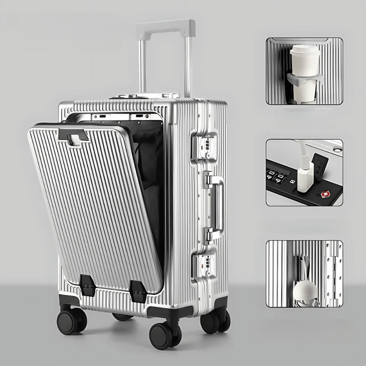Practical compact suitcase, perfect for business travel. Features smart USB and secure laptop space.