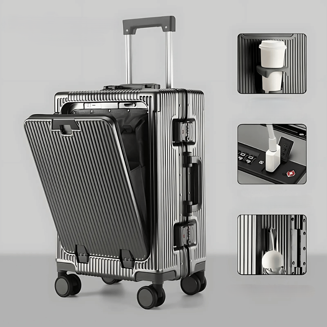 Efficient smart luggage, a reliable travel accessory with durable shell and smooth spinner wheels.