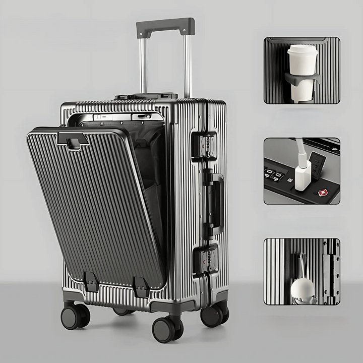Efficient smart luggage, a reliable travel accessory with durable shell and smooth spinner wheels.