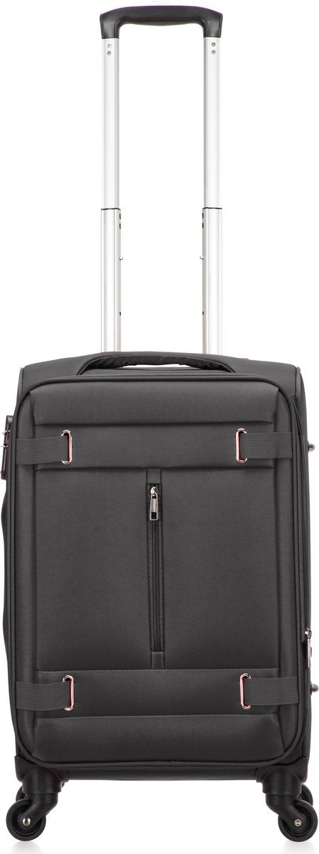 Unisex softshell carry-on cabin luggage, lightweight with spinner wheels & TSA lock for airplane travel.