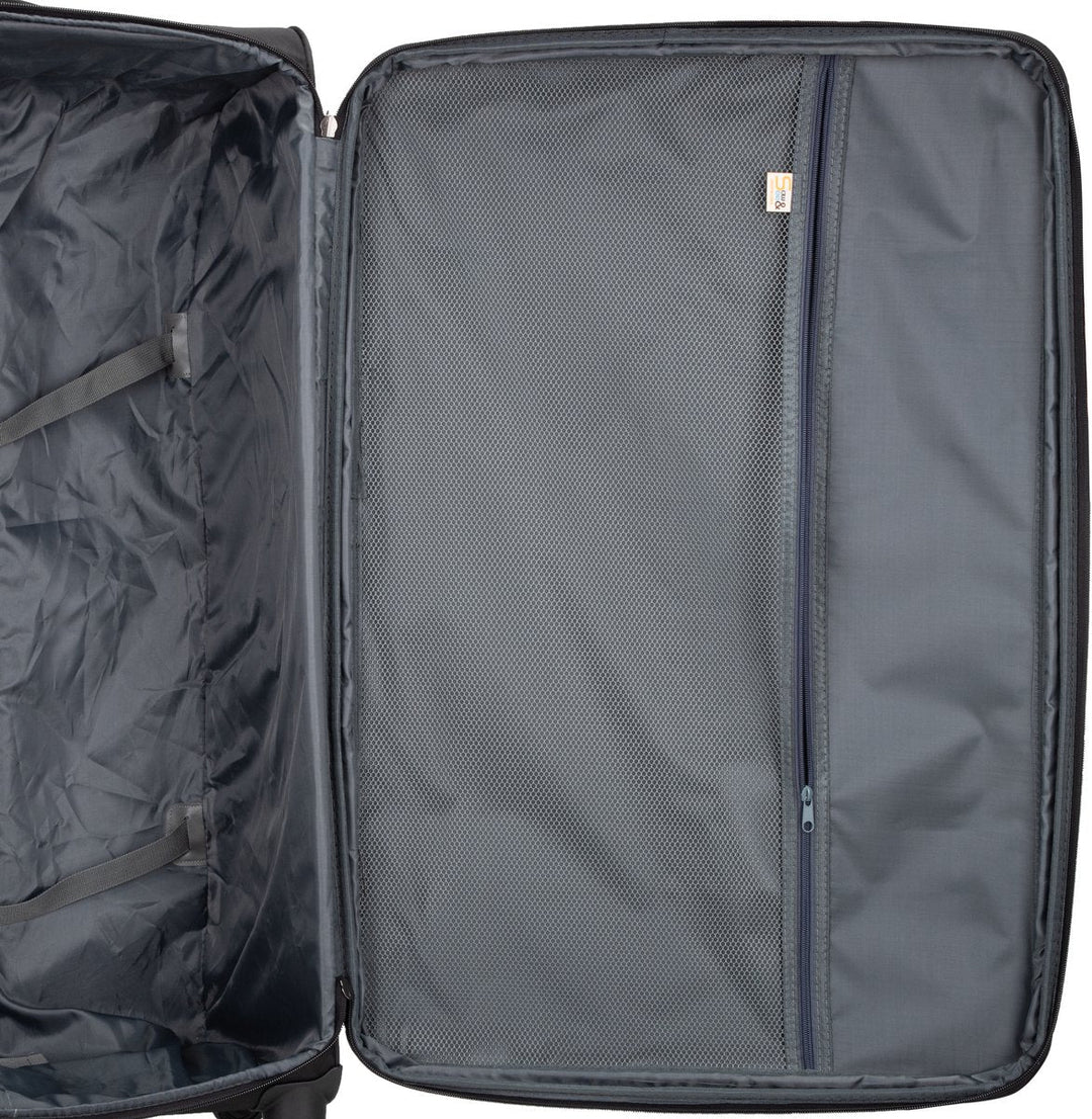 Secure unisex softshell carry-on suitcase, integrated TSA lock and agile spinner wheels.