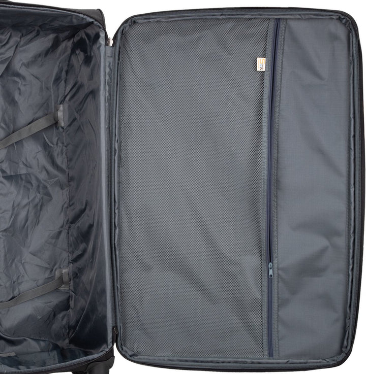 Secure unisex softshell carry-on suitcase, integrated TSA lock and agile spinner wheels.