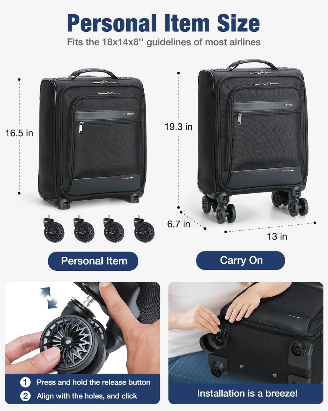 Airline approved unisex carry-on suitcase. Expandable softside design with smooth wheels for weekend trips.