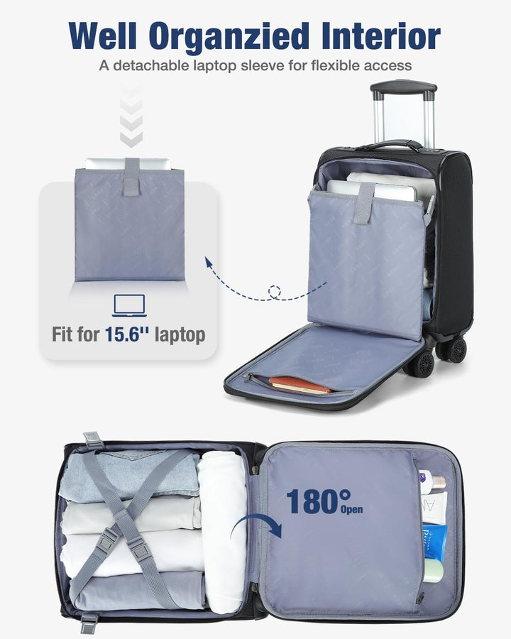 Durable softside expandable carry-on luggage with smooth-rolling wheels. Unisex, lightweight, airline approved.