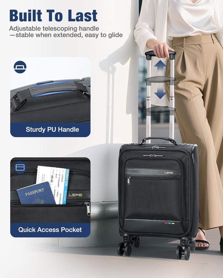 Versatile unisex expandable softside carry-on suitcase. Lightweight, airline approved, perfect rolling travel bag.