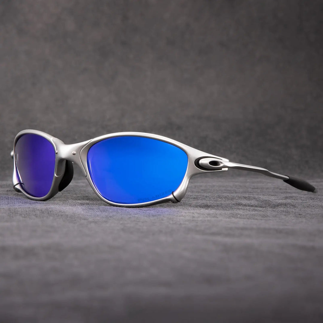 Lightweight unisex sporty sunglasses featuring a durable metallic frame & red polarized lenses for cycling & beachwear.