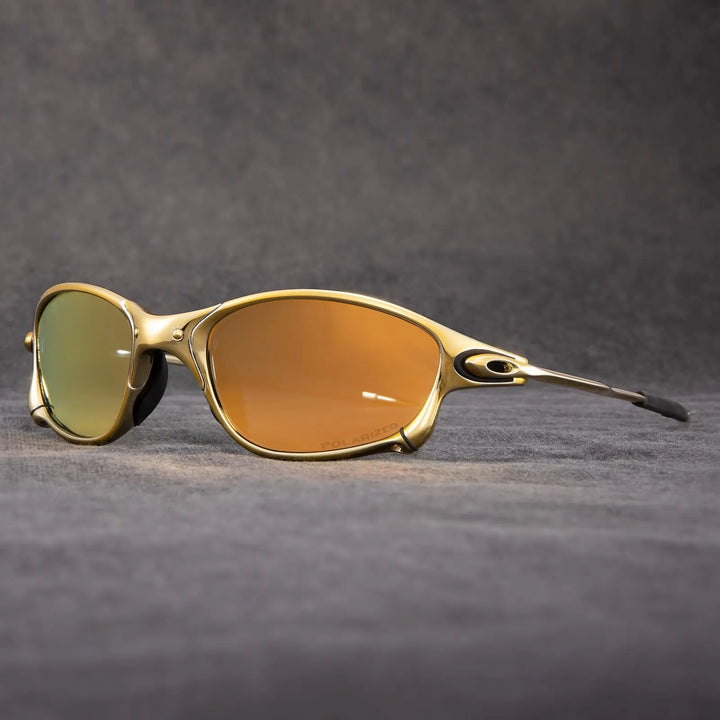 Durable metallic frame polarized sunglasses with red mirrored lenses. Unisex design offers UV400 protection for sports.