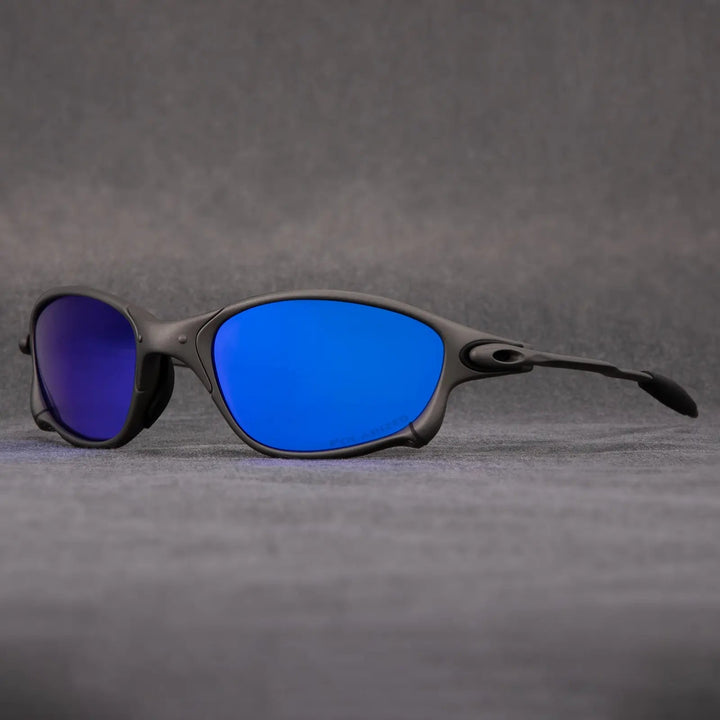Stylish metallic frame polarized sunglasses with red mirrored lenses. Lightweight & durable for all-day eye protection.