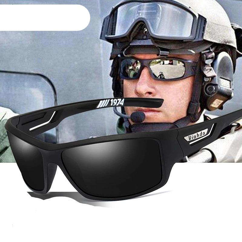 Stylish black sporty polarized sunglasses, UV400 protection, lightweight for outdoors.